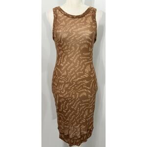 Skims Summer Mesh Sheer Racer Back Brown Latte All Over Print Logo Dress Large L